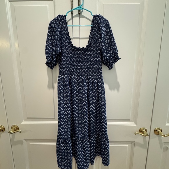 Hill House Louisa Crepe Navy Posy Nap Dress - Picture 3 of 4